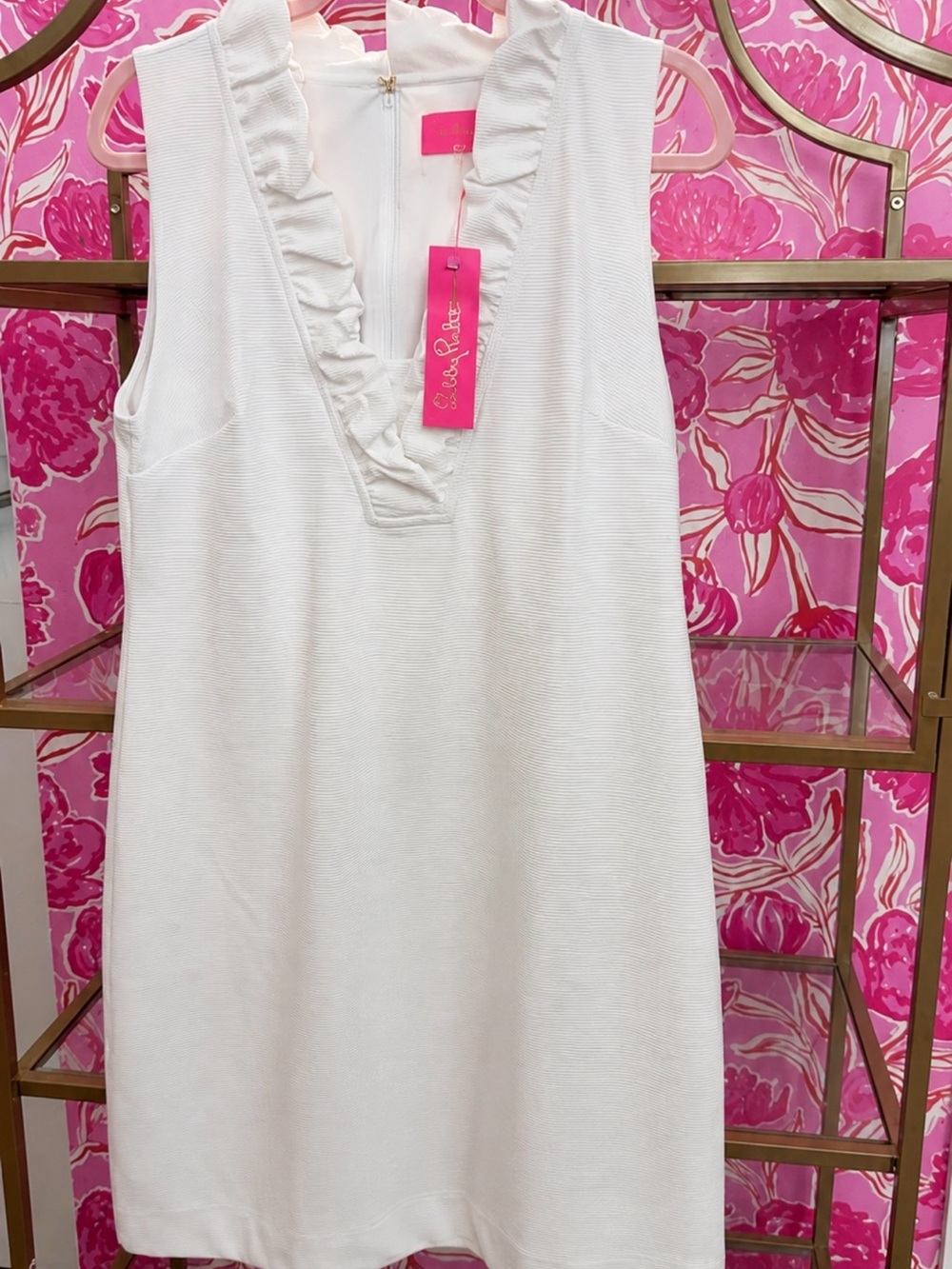 Lilly Pulitzer White Ruffle V-Neck Shift Chemise